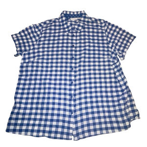 Joan Rivers Vtg Gingham Short-Sleeve Shirt Blue/White Sz Large QVC EUC HTF